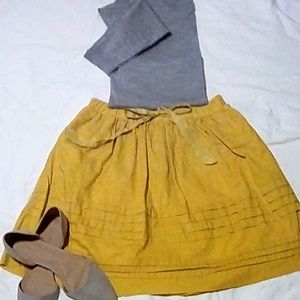Anthro Mustard pleat detailing A line skirt